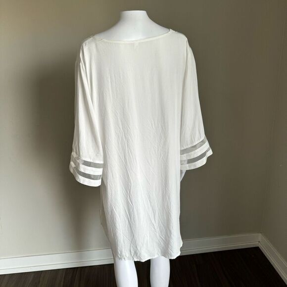 White Belle Sleeve V-Neck Chiffon/Rayon Beach Cover-Up XL - Picture 4 of 7